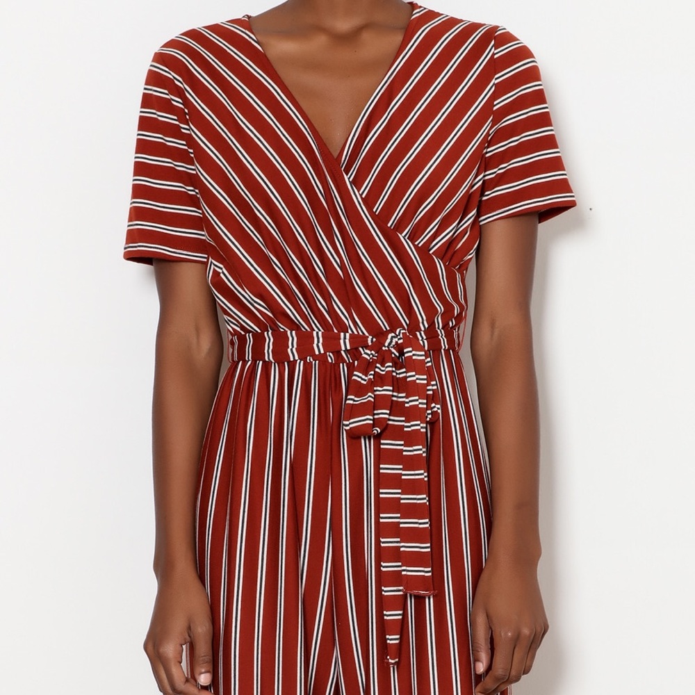 Ces Femme Striped Burgundy Jumpsuit